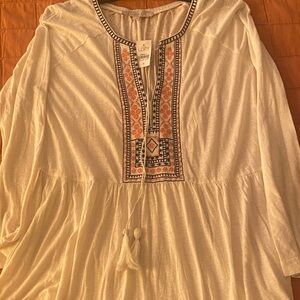 LOFT Cream and Orange Embroidered Tunic